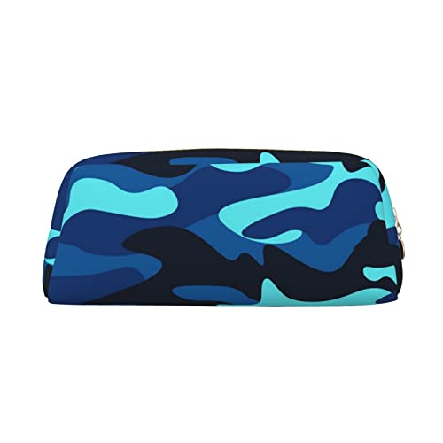TOPUNY Blue Camo printing Pencil Case with Zipper Leather Pencil Holder Portable Stationery Bag von TOPUNY