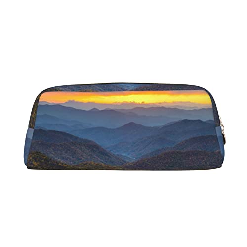 TOPUNY Blue Ridge Parkway Mountains printing Pencil Case with Zipper Leather Pencil Holder Portable Stationery Bag von TOPUNY