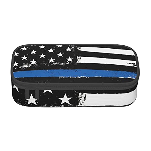 TOPUNY Blue Thin Line Usa Flag Printing Large Capacity Pencil Case, Pencil Pouch, Portable Stationery Bag, Multifunctional Organizer von TOPUNY