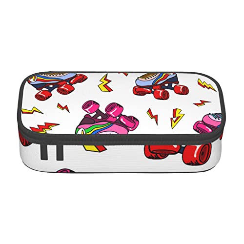 TOPUNY Color Roller Skates Print Printing Large Capacity Pencil Case, Pencil Pouch, Portable Stationery Bag, Multifunctional Organizer von TOPUNY