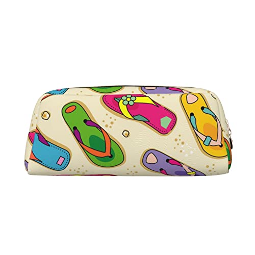 TOPUNY Colorful Flip Flops printing Pencil Case with Zipper Leather Pencil Holder Portable Stationery Bag von TOPUNY