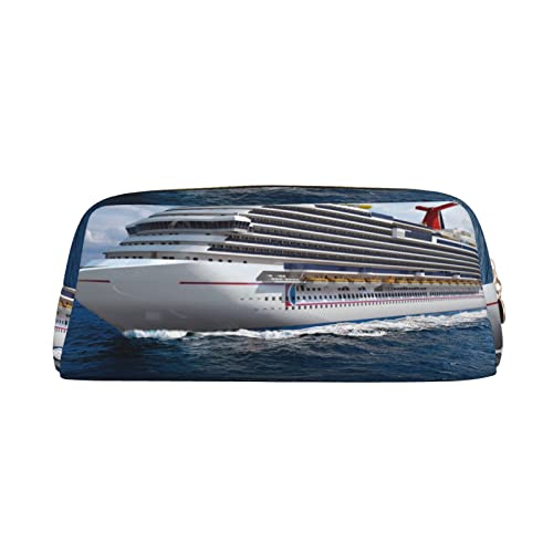TOPUNY Cruise Ship printing Pencil Case with Zipper Leather Pencil Holder Portable Stationery Bag von TOPUNY