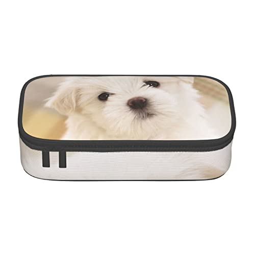 TOPUNY Cute Maltese Puppy Printing Large Capacity Pencil Case, Pencil Pouch, Portable Stationery Bag, Multifunctional Organizer von TOPUNY