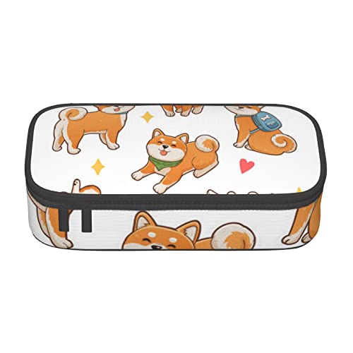 TOPUNY Cute Shiba Inu Dog Printing Large Capacity Pencil Case, Pencil Pouch, Portable Stationery Bag, Multifunctional Organizer von TOPUNY