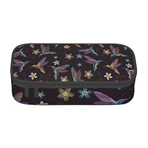 TOPUNY Flower Hummingbirds Embroidery Printing Large Capacity Pencil Case, Pencil Pouch, Portable Stationery Bag, Multifunctional Organizer von TOPUNY