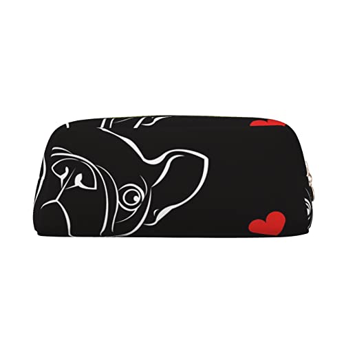 TOPUNY French Dog printing Pencil Case with Zipper Leather Pencil Holder Portable Stationery Bag von TOPUNY