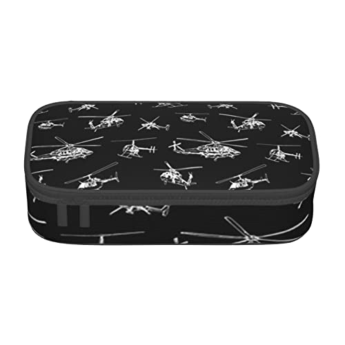 TOPUNY Helicopter Printing Large Capacity Pencil Case, Pencil Pouch, Portable Stationery Bag, Multifunctional Organizer von TOPUNY