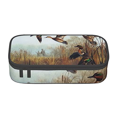 TOPUNY Hunting Flying Wild Printing Large Capacity Pencil Case, Pencil Pouch, Portable Stationery Bag, Multifunctional Organizer von TOPUNY