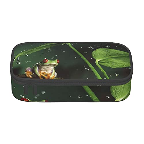 TOPUNY Peace Tree Frog Printing Large Capacity Pencil Case, Pencil Pouch, Portable Stationery Bag, Multifunctional Organizer von TOPUNY