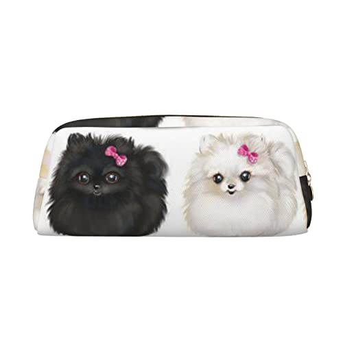TOPUNY Pomeranians Pattern printing Pencil Case with Zipper Leather Pencil Holder Portable Stationery Bag von TOPUNY