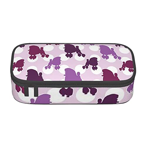 TOPUNY Purple Poodle Polka Dot Printing Large Capacity Pencil Case, Pencil Pouch, Portable Stationery Bag, Multifunctional Organizer von TOPUNY