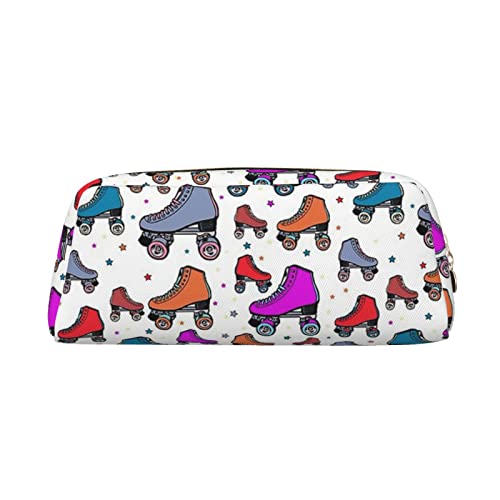 TOPUNY Roller Skates Colorful printing Pencil Case with Zipper Leather Pencil Holder Portable Stationery Bag von TOPUNY