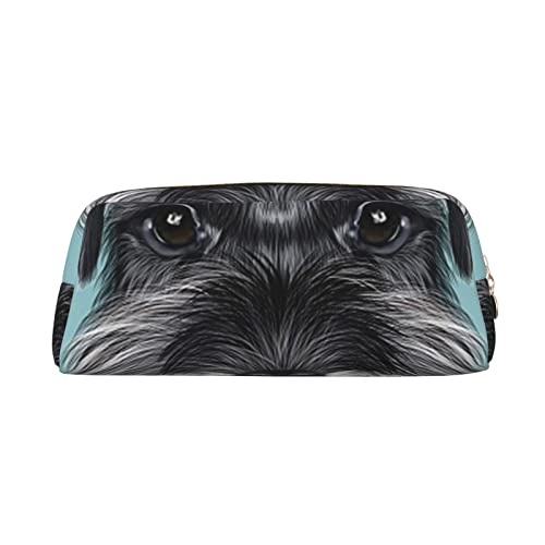 TOPUNY Schnauzer Blue printing Pencil Case with Zipper Leather Pencil Holder Portable Stationery Bag von TOPUNY