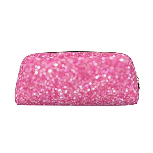 TOPUNY Sparkling Pink Glitter printing Pencil Case with Zipper Leather Pencil Holder Portable Stationery Bag von TOPUNY