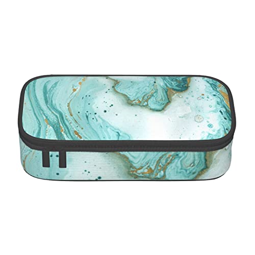 TOPUNY Teal And Gold Marble Printing Large Capacity Pencil Case, Pencil Pouch, Portable Stationery Bag, Multifunctional Organizer von TOPUNY