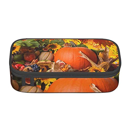 TOPUNY Thanksgiving Day Pumpkin Printing Large Capacity Pencil Case, Pencil Pouch, Portable Stationery Bag, Multifunctional Organizer von TOPUNY