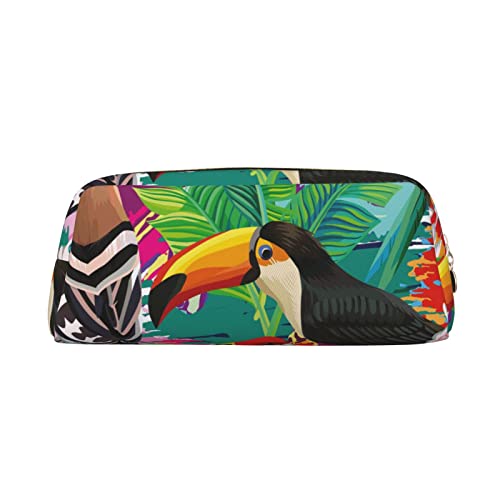 TOPUNY Tropical Birds and Plant Leaf printing Pencil Case with Zipper Leather Pencil Holder Portable Stationery Bag von TOPUNY