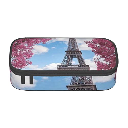 TOPUNY Vintage Style Eiffel Tower Paris Printing Large Capacity Pencil Case, Pencil Pouch, Portable Stationery Bag, Multifunctional Organizer von TOPUNY