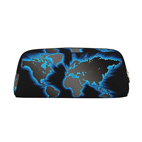 TOPUNY World Map printing Pencil Case with Zipper Leather Pencil Holder Portable Stationery Bag von TOPUNY