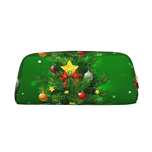 TOPUNY christmas trees printing Pencil Case with Zipper Leather Pencil Holder Portable Stationery Bag von TOPUNY