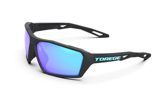 TOREGE Polarisierte Sport-Sonnenbrille für Männer Frauen Frauen Schießen Radfahren Laufen Golf Angeln Sonnenbrille Langlebige Gläser, Black Frame & Ice Blue Lens von TOREGE