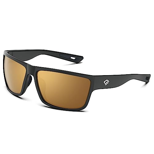 TOREGE Polarisierte Sport-Sonnenbrille für Männer und Frauen, Radfahren, Laufen, Golf, Angeln, Sonnenbrille, Black Frame & Copper Silver Lens, L von TOREGE