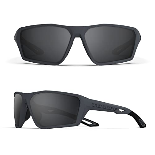 TOREGE Polarisierte Sport-Sonnenbrille für Männer und Frauen, Schießen, Radfahren, Laufen, Golf, Angeln, Sonnenbrille, langlebige Linse, Matte Grey & Grey Lens von TOREGE