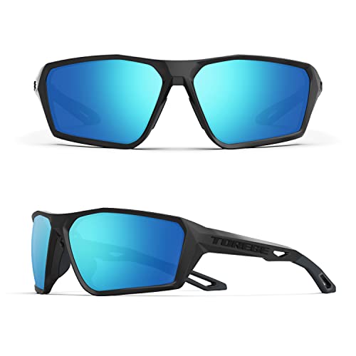 TOREGE Sport-Sonnenbrille, polarisiert, für Männer und Frauen, Schießen, Radfahren, Laufen, Golf, Angeln, Sonnenbrille, Matte Black Frame & Ice Blue Revo Lens von TOREGE