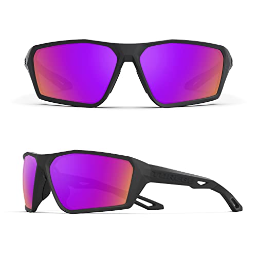 TOREGE Sport-Sonnenbrille, polarisiert, für Männer und Frauen, Schießen, Radfahren, Laufen, Golf, Angeln, Sonnenbrille, Matte Black & Acai Berries von TOREGE