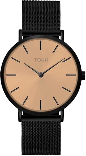 TORII Damen- und Herrenuhr V38VS.RB in klassischem schwarzen Design. von TORII