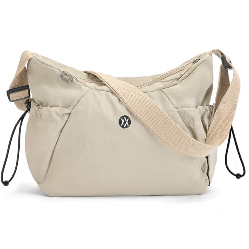 TORISKY Nylon Crossbody Bag für Damen Multi-Pocket Sling Bag Leichtgewicht Casual Umhängetasche Verstellbarer Riemen(8803-Beige) von TORISKY