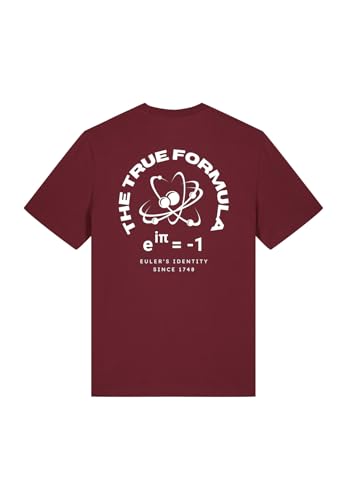 T-Shirt mit Euler Formel aus 100% Bio Baumwolle (Gr. S-XL) Rundhals Kurzarm mit Front and Backprint, Burgundy, S von TORLAND