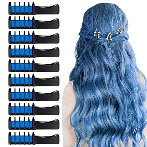 10 Stück Haarkreide Kamm, TOROKOM Temporäre Haarfarbe Kamm Waschbar Mini Haarkreide für Mädchen Kinder Ungiftige Haarfarbe Farbstoff für Cosplay Halloween Weihnachten DIY Haarfarbe (Blau) von TOROKOM