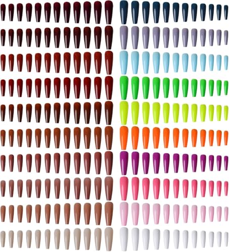 TOROKOM 480 Stück künstliche Nägel in Sargform, einfarbig, Ballerina-Sarg-Design, künstliche Nägel aus Acryl für Frauen und Mädchen von TOROKOM