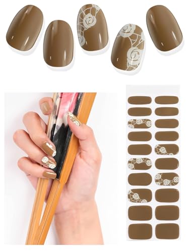 TOROKOM Halb Ausgehärtete Gel Nagelstreifen, 20PCS U V Gel Aufkleber Transparente Nagel Wraps für Home Manicure DIY Salon-Qualität streifen mit Nagelfeile, U V Licht Erforderlich (Braune Rose) von TOROKOM