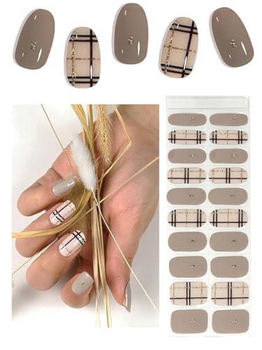 TOROKOM Halb ausgehärtete Gel Nagelstreifen, 20PCS Nagel Aufkleber Transparente Gel Wraps für Home Manicure DIY Salon-Qualität streifen mit Nagelfeile, Nagelstick-U V Licht erforderlich (graues Plaid) von TOROKOM
