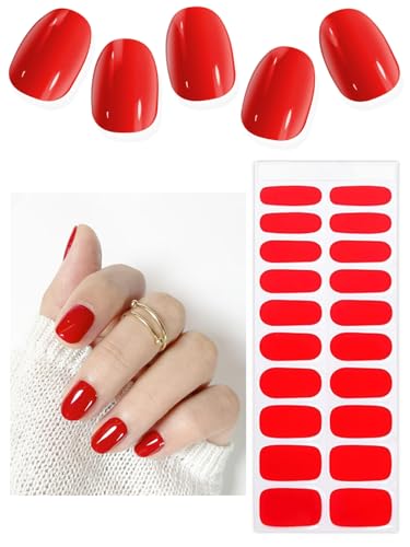 TOROKOM Semi Cured Gel Nail Strips, 20PCS UV Gel Nail Sticker Transparente Wraps für Home DIY Salon-Qualität Nagelstreifen mit Nagelfeile, Nagelstick-UV Licht Erforderlich (Rot) von TOROKOM