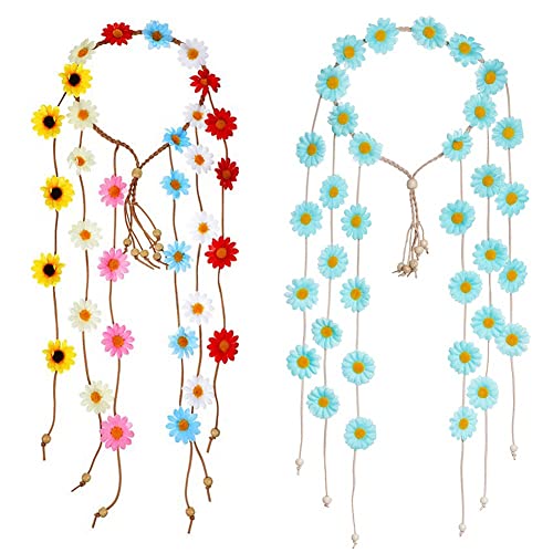 TORR 2 StüCk Blumen-Hippie-Stirnband Blumen-Sommer-Sonnenblumen-Haar-Accessoires für BöHmische KostüMe von TORR