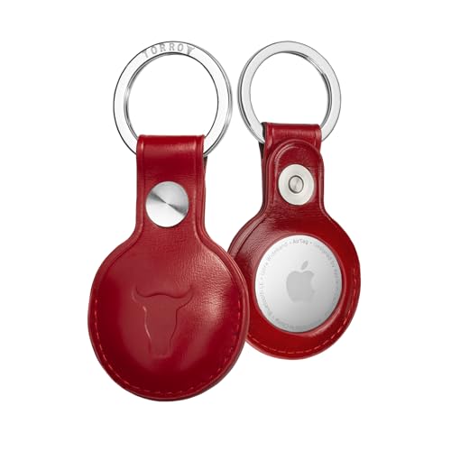 TORRO AirTag-Schlüsselanhänger - echtes Leder airtag anhänger mit gebürstetem metallring (Rot) von TORRO