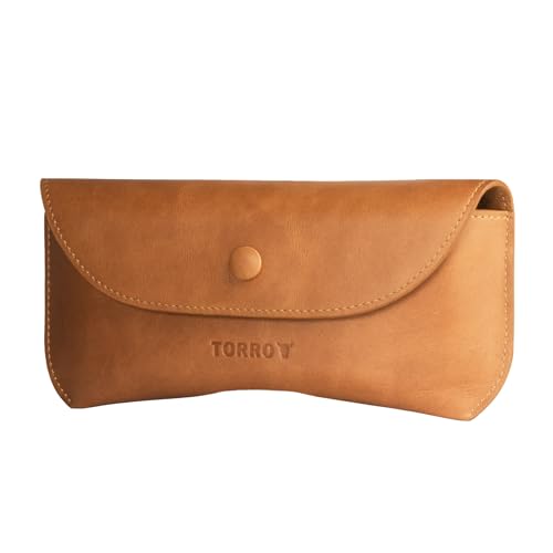TORRO Brillenetui/Sonnenbrillenetui aus echtem Leder mit Mikrofaserfutter und Nasenstegstütze (Hellbraun) von TORRO