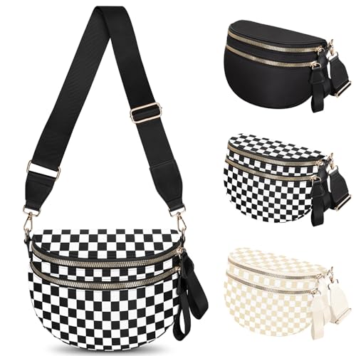 TORRYZA Geräumige Nylon-Umhängetasche für Damen, kariert, modische Schachbrett-Fanny-Tasche mit großem Fassungsvermögen TORRYZA Geräumige Nylon-Umhängetasche für Damen, kariert, modische Schachbrett-Fanny-Tasche mit großem Fassungsvermögen von TORRYZA