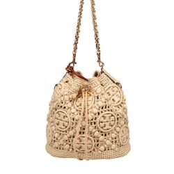 Tory Burch Monogram Raffia Eimer Tasche In Natur von TORY BURCH