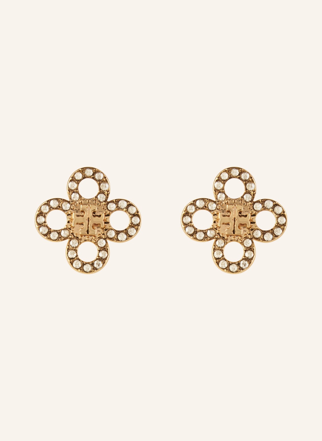 Tory Burch Ohrstecker Small Kira Clover Pave Stud gold von TORY BURCH