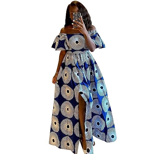 Afrikanisches traditionelles Minikleid für Damen, schulterfrei, Ankara-Midikleid, Dashiki, florales Party-Swing-Kleid von TOSHIKII