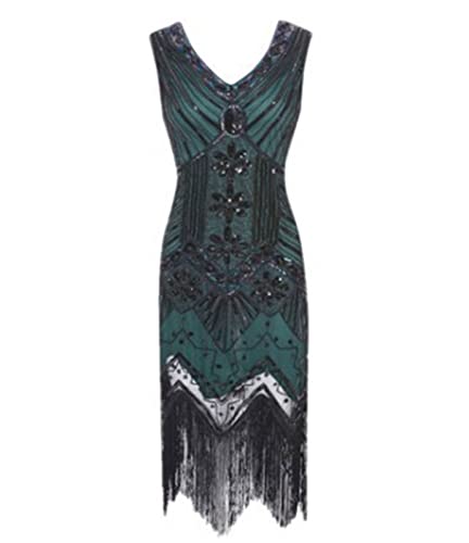 TOSHIKII 1920er Jahre Great Gatsby Flapper Pailletten Quaste Frauen Vintage Fransen Abend Roaring Dance Dress Kostüm von TOSHIKII