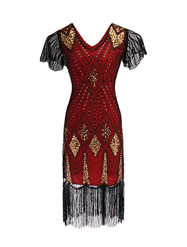 TOSHIKII 1920er Jahre Great Gatsby Flapper Pailletten Quaste Frauen Vintage Fransen Abend Roaring Dance Dress Kostüm von TOSHIKII