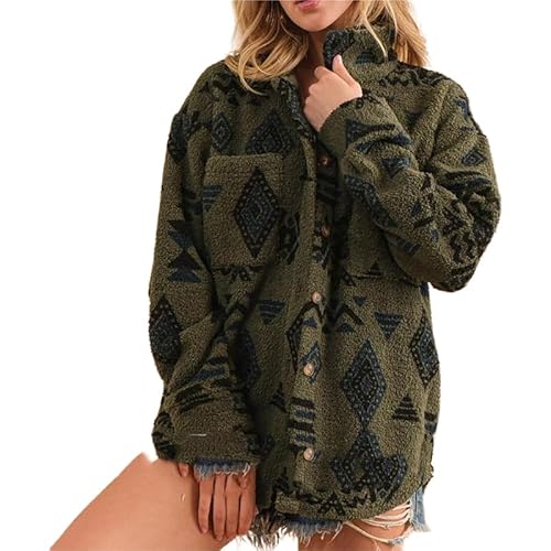 TOSHIKII Azteken-Fleecejacken für Damen, Vintage Azteken-Western-Fuzzy-Jacke für Damen, Azteken-Sherpa-Wintermantel für Damen von TOSHIKII