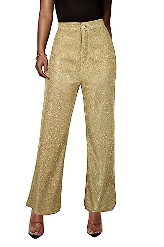 TOSHIKII Damen-Hose mit weitem Bein und Pailletten, glitzernde Hose mit hoher Taille, glitzernde Party-Clubwear-Hose von TOSHIKII