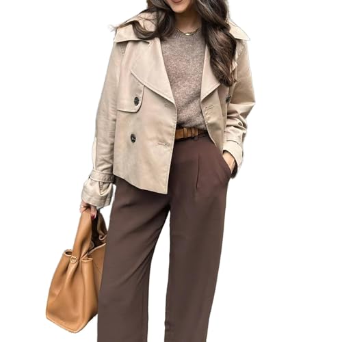 TOSHIKII Damen Kurze Trench Jacke Casual Doppelreihig Cropped Trench Mantel Leichte Herbst Mode Kurze Outwear von TOSHIKII