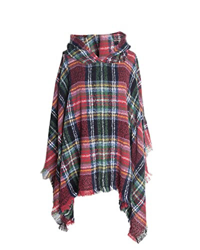 TOSHIKII Damen Scottish Plaid mit Kapuze Ponchos Frauen Tartan Schal Cape Damen Checked Wrap Pullover mit Fransen von TOSHIKII